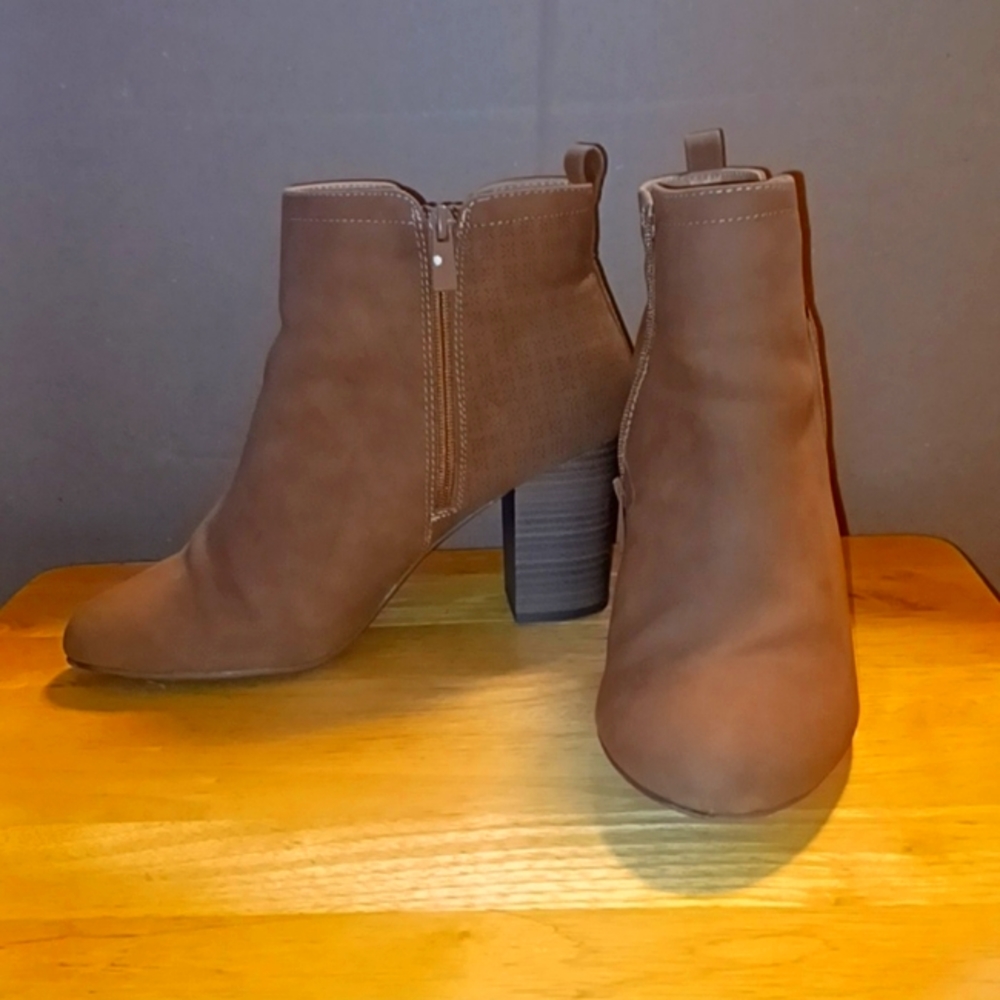 Camel Suede Block Heel Boots